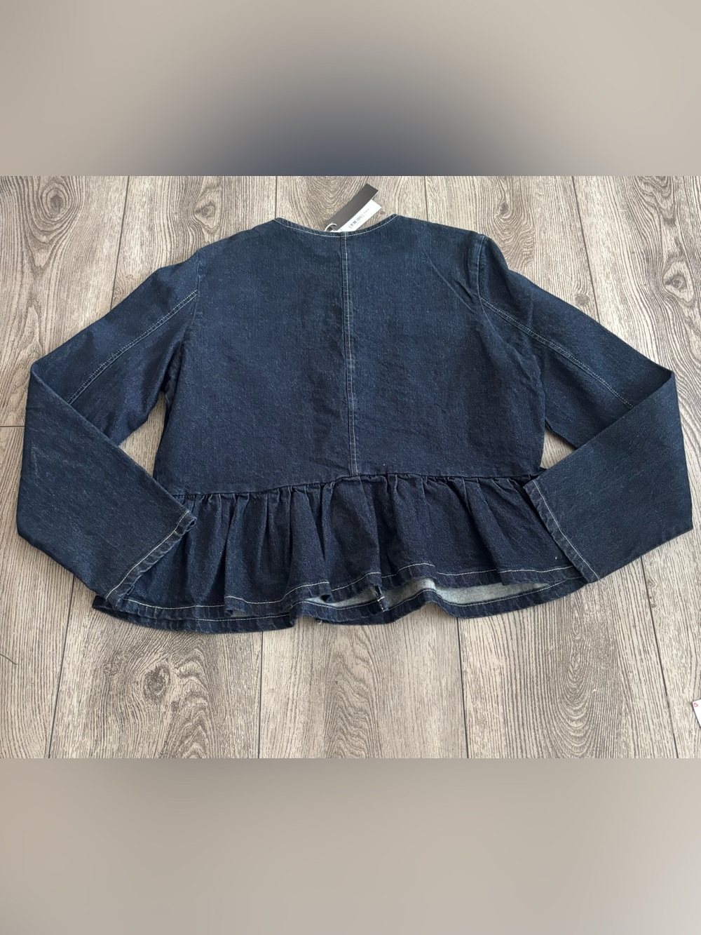 Steve Madden  Navy Denim Ruffle-Hem Jacket - Picture 5 of 5
